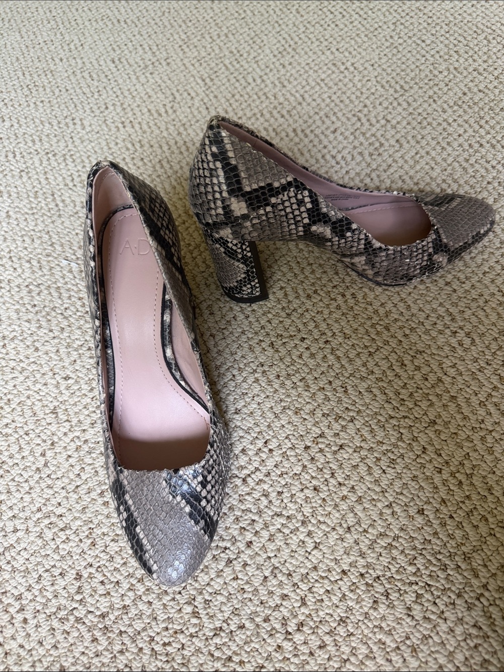 Women's Snake-Print Block Heel Pumps - Taupe/Black